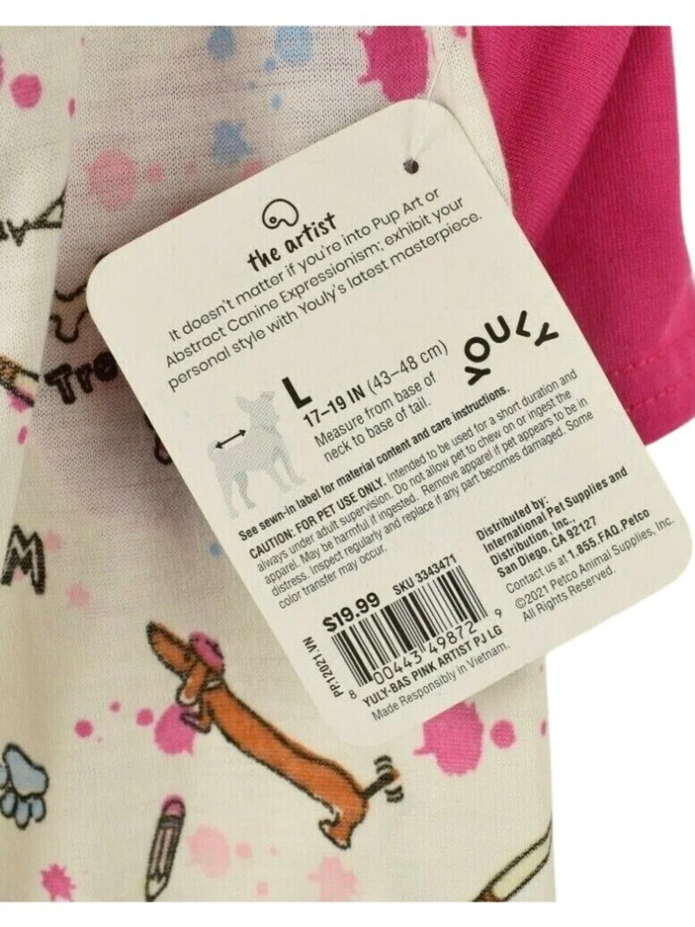 Youly Dog Large 17 to 19 inches The Artist Pink Pet Pajamas